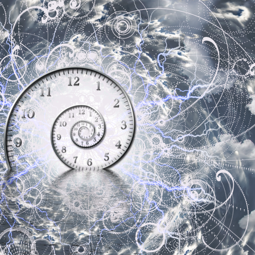 computer graphic depicting a spiraling clock that is meant to represent a quantum clock