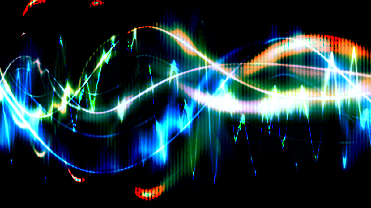 Artistic representation of sound waves, in many colors