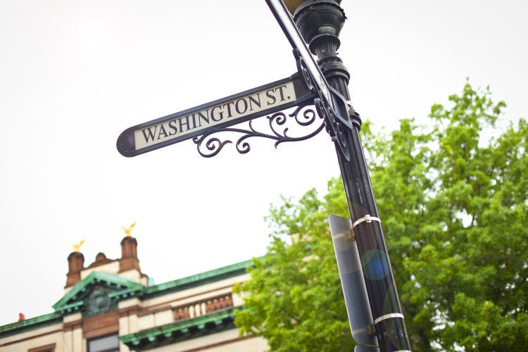A street sign for Washington Street in Hoboken, NJ.