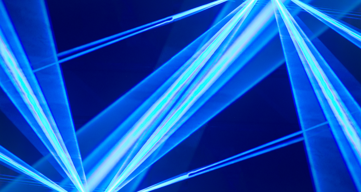 Artistic, geometric representation of lasers pointing in blue color