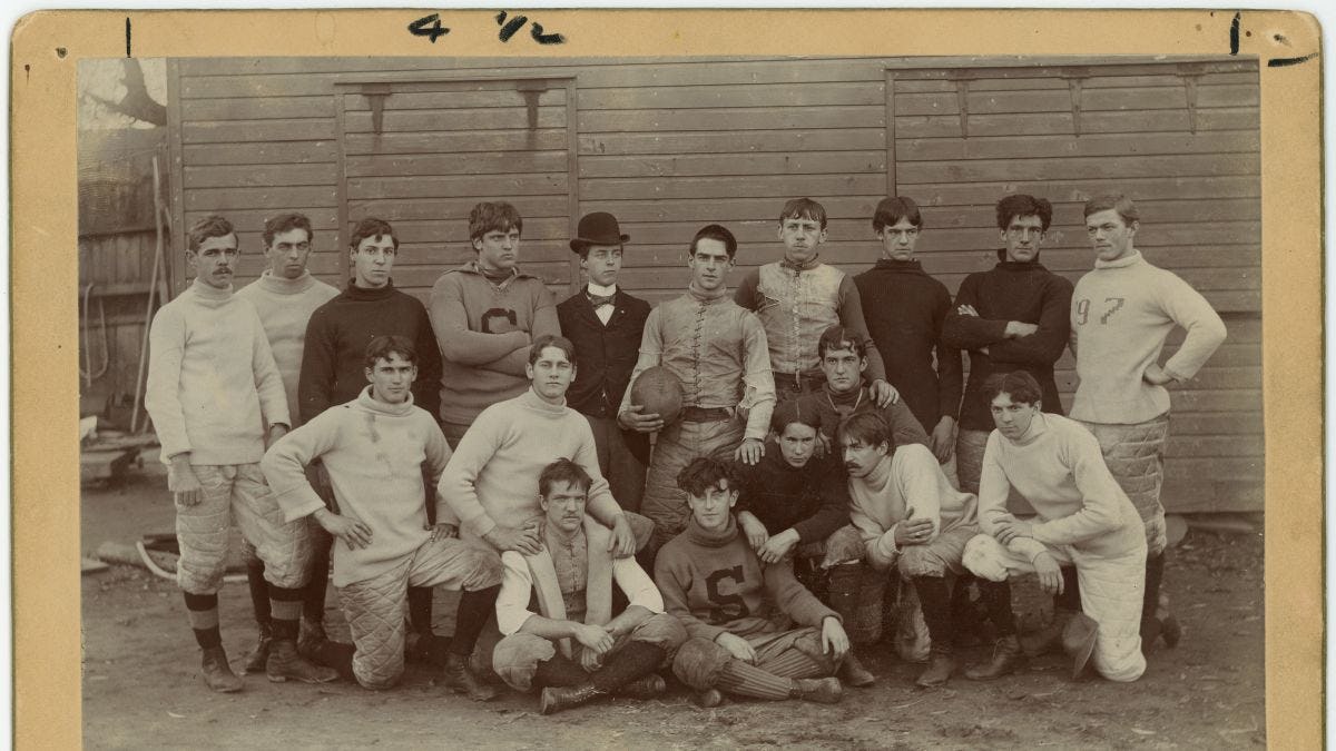 Black and white group photo of Stevens Class of 1897 intramural football team