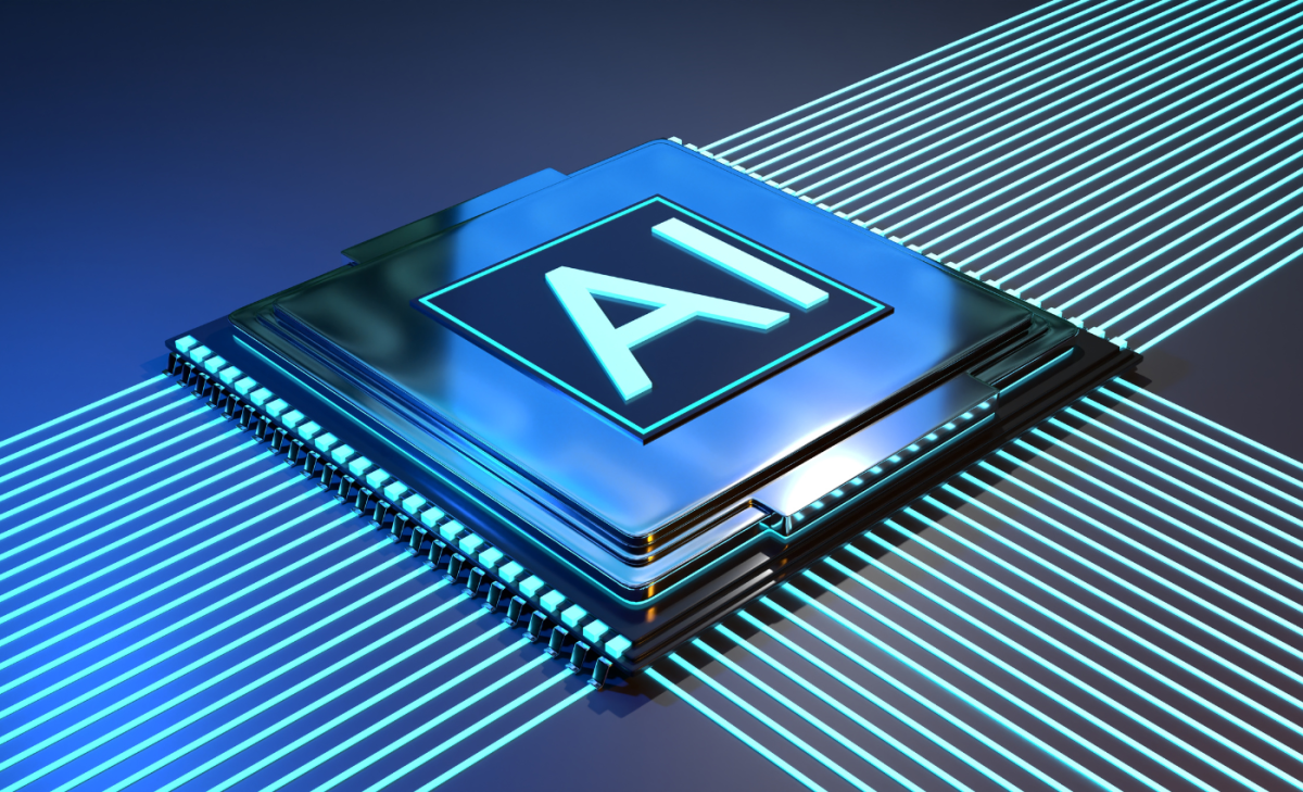 artificial intelligence represented by a processor and machine learning 3D illustration