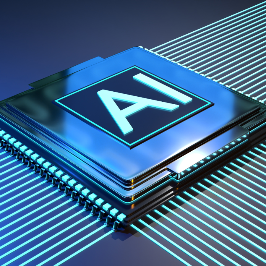 artificial intelligence represented by a processor and machine learning 3D illustration