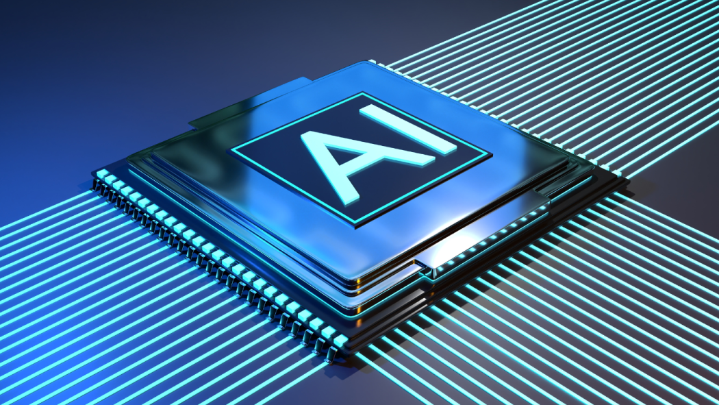 A computer chip with "AI" written on it