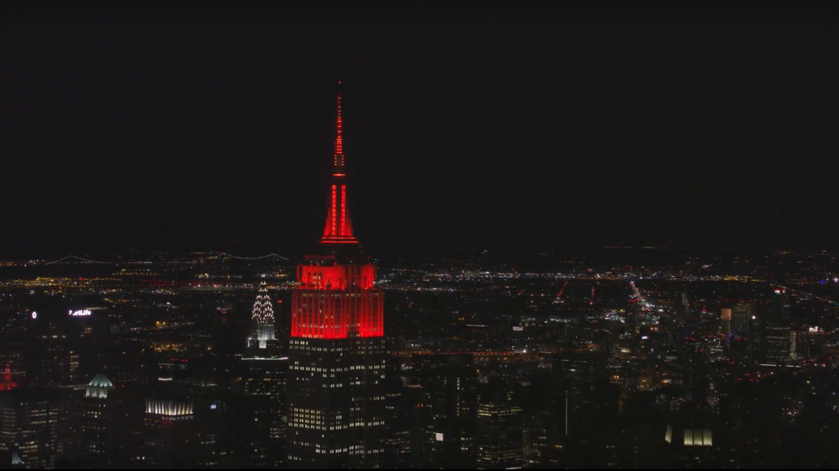 Empire State Building shining red
