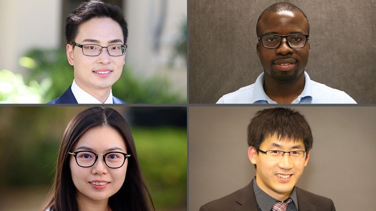 New SSE faculty for Fall 2020 - from top left to right: Changyue Song, assistant professor; Oluwafemi Richard Oyeleke, assistant professor; bottom left to right: Ting Liao, assistant professor; Feng Liu, assistant professor.
