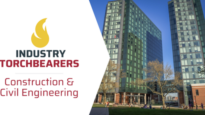 Industry Torchbearers: Construction and Civil Engineering; image of the University Center Complex on the campus of Stevens Institute of Technology