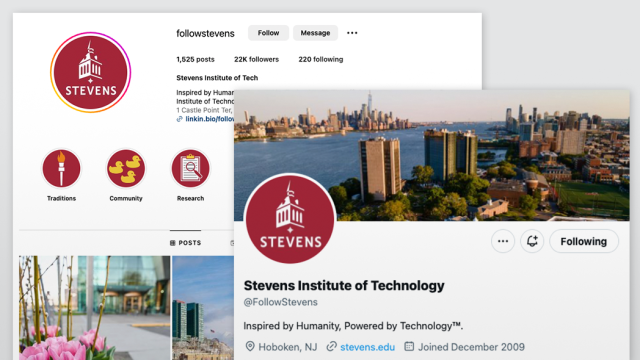 Collage of Stevens social media sites