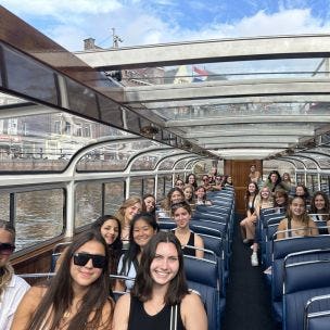 Stevens field hockey team takes a boat tour in Europe during their 2023 trip