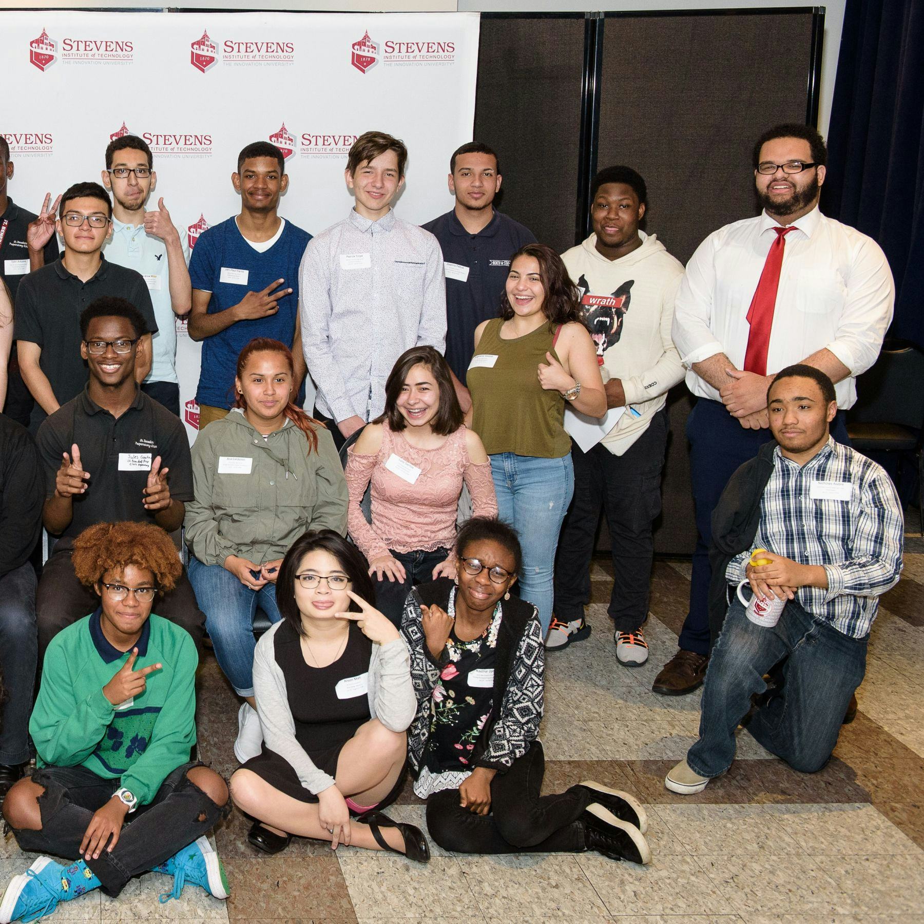 A group of students representing many ethnic and racial groups. They represent the first cohort of ACES students attending Stevens Pre-College Program.