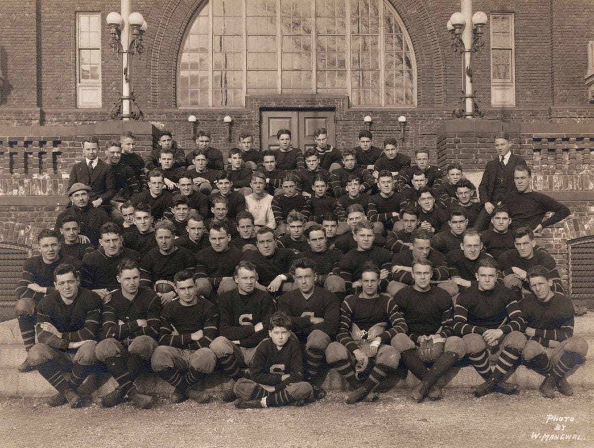 Group photo of the 1919 Stevens football team.