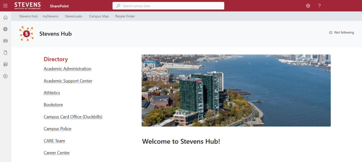 Screenshot of Stevens Hub homepage