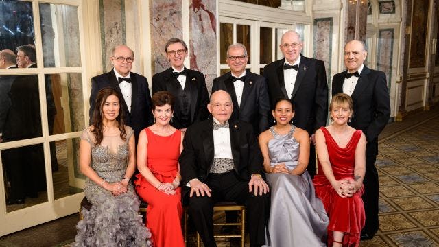 Stevens Awards Gala recipients pose with President Nariman Farvardin