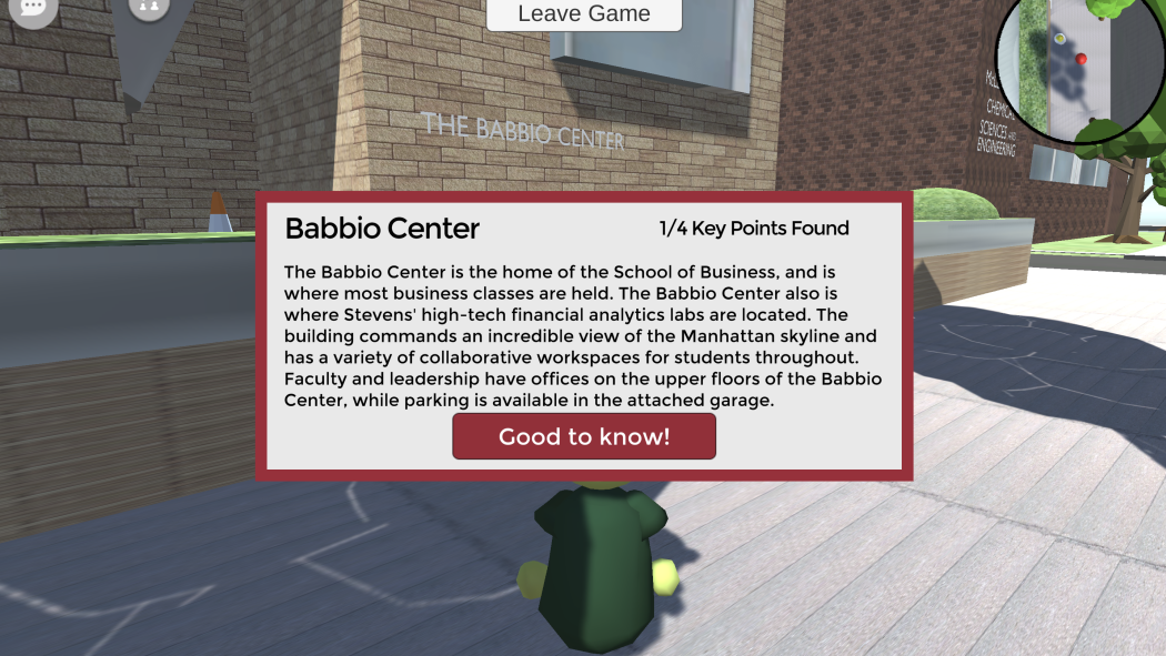 A screenshot of Imagication, displaying building information for the Babbio Center on the Stevens campus