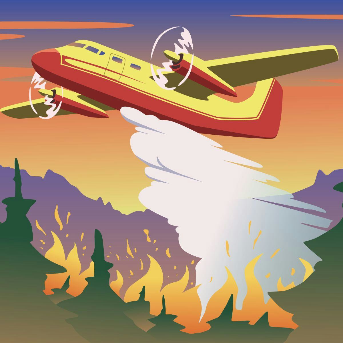 drawing of seaplane fighting fire
