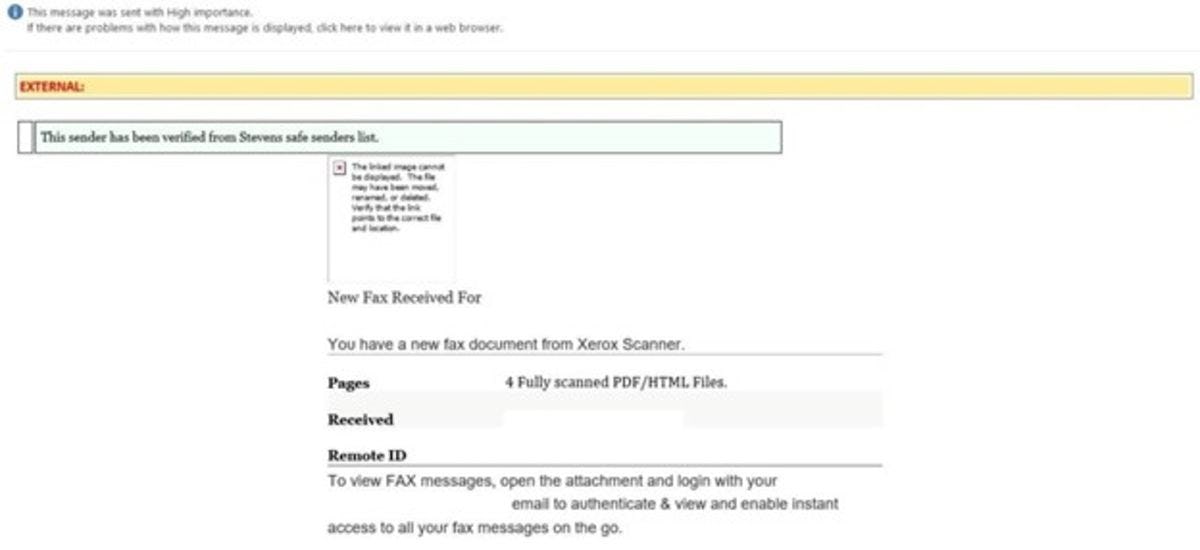 Image of Phishing from a Scanner Email