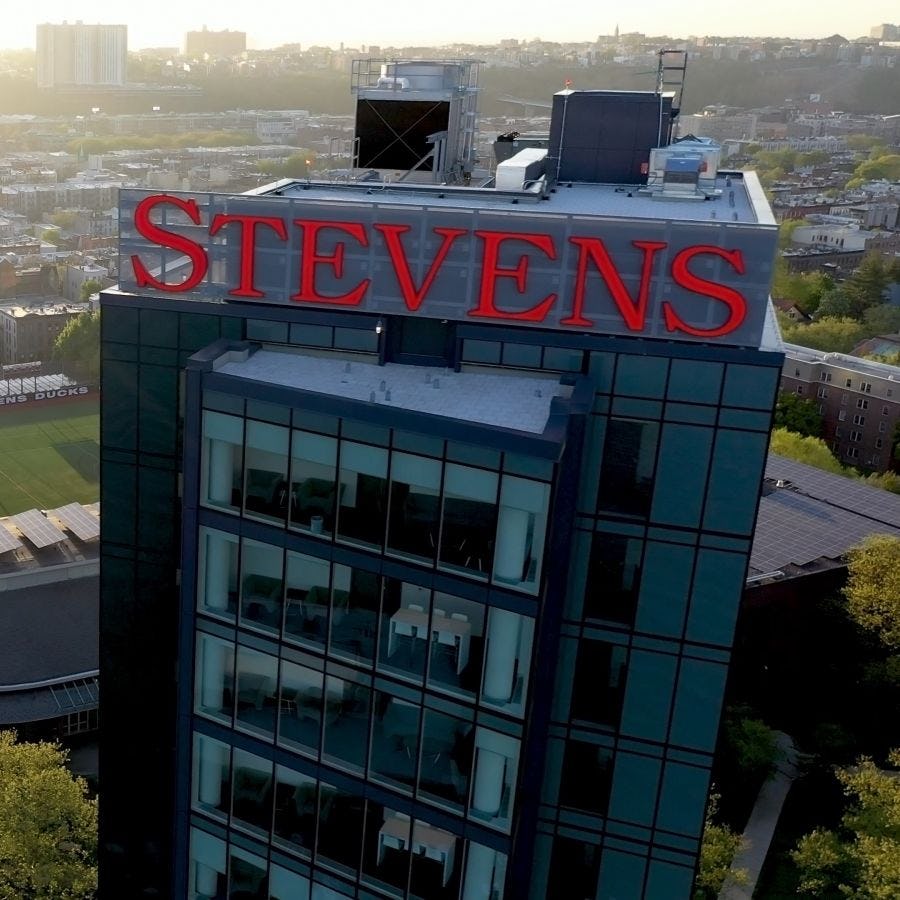 Aerial view of Stevens sign on UCC