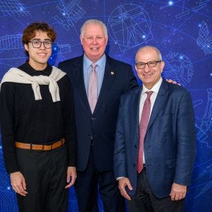 Posing for photo are The Albio B. Sires Scholarship recipient Jonathon Salmeron; Albio Sires, former Congressman and current West New York, New Jersey, mayor; and Stevens President Nariman Farvardin.
