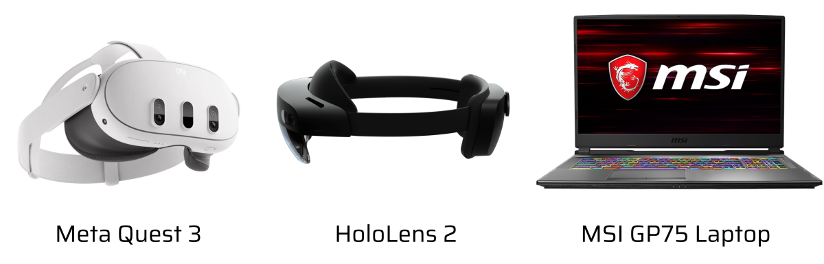 Image of HoloLens 2, HTC Vive Pro 2 and MSI GP75 Laptop