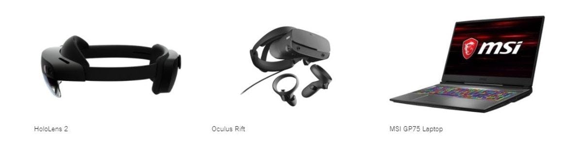 Image of HoloLens 2, Oculus Rift and MSI GP75 Laptop