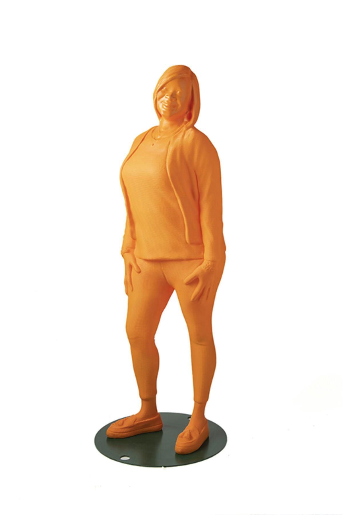 Orange statue of Stevens alumna