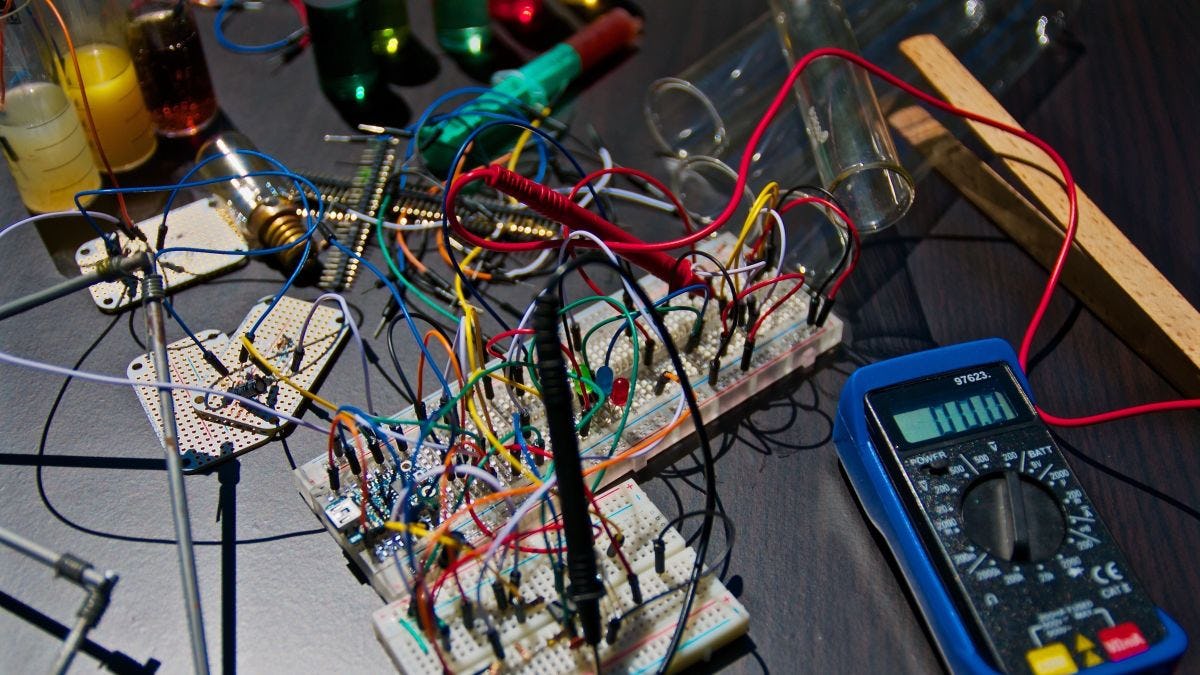 Wires and circuitry on a table