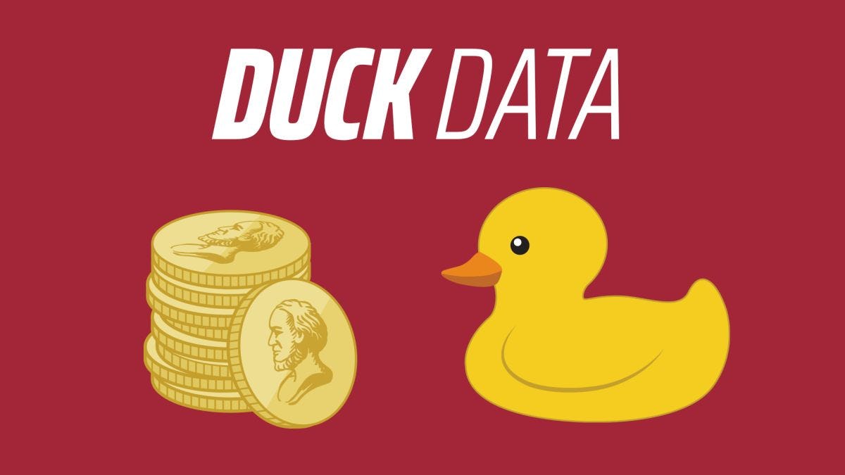 Duck Data, with illustration of a pile of coins and a rubber duck