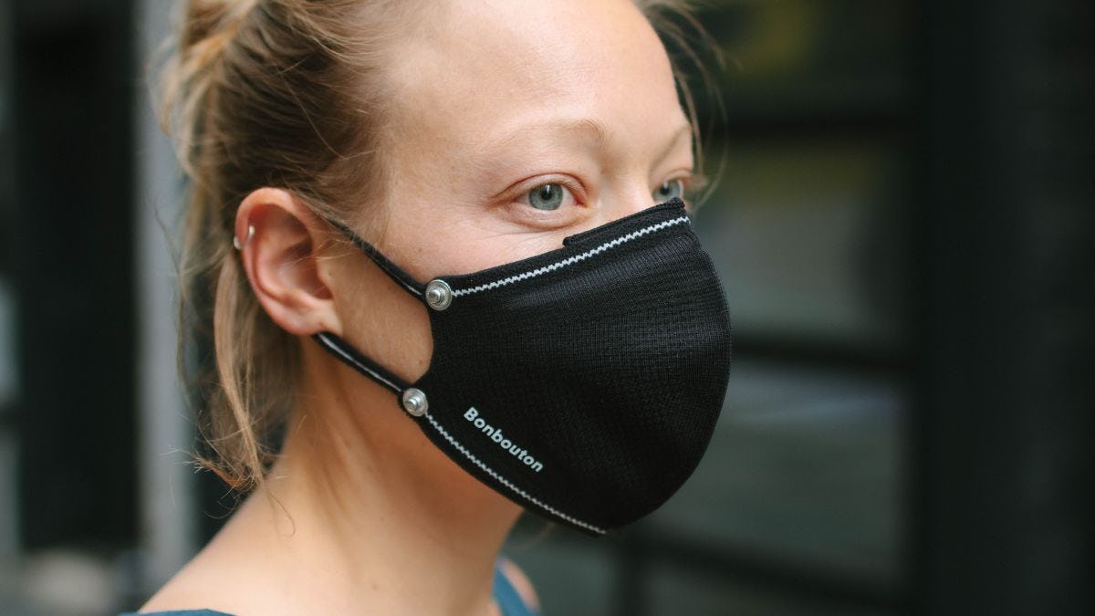 Woman wearing graphene mask