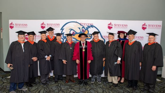 Stevens Old Guard Alumni Honored at Commencement pictured with President Nariman Farvardin