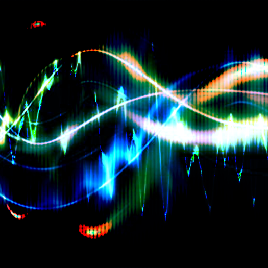 Artistic representation of sound waves, in many colors