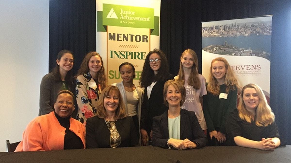 Students and panelists at the Stevens/Junior Achievement event.