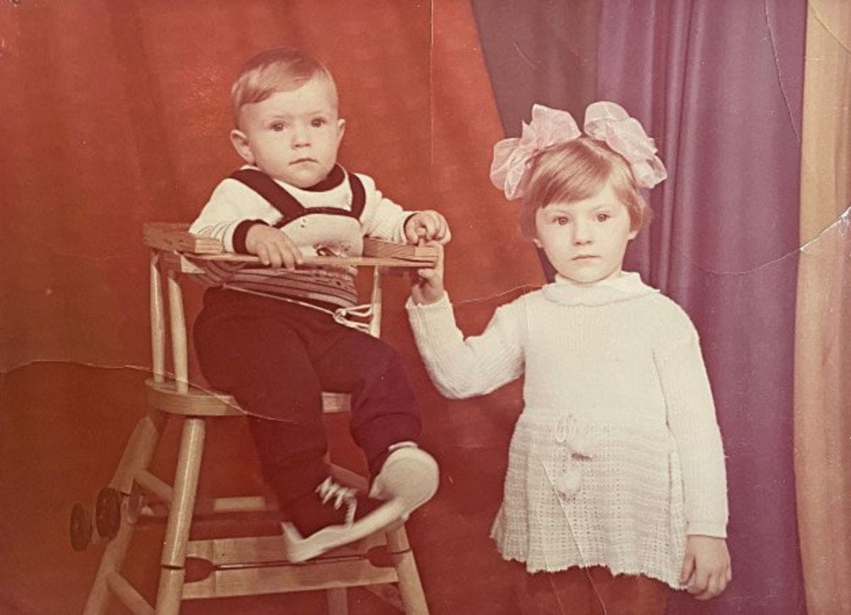 Aged photo of Roman Malantchouk and Natalia Malantchouk Sawka as children.