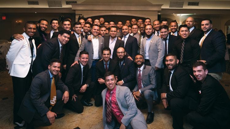 Jose Angeles ’19 and the hermanos of Lambda Upsilon Lambda came together to raise scholarship funds during the One Stevens. One Goal. Day of Giving challenge.
