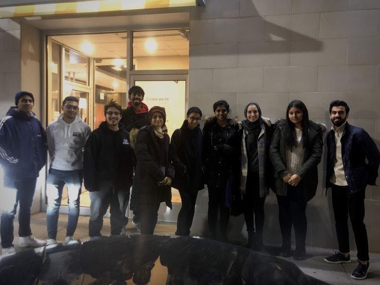 Group of students outside a restaurant