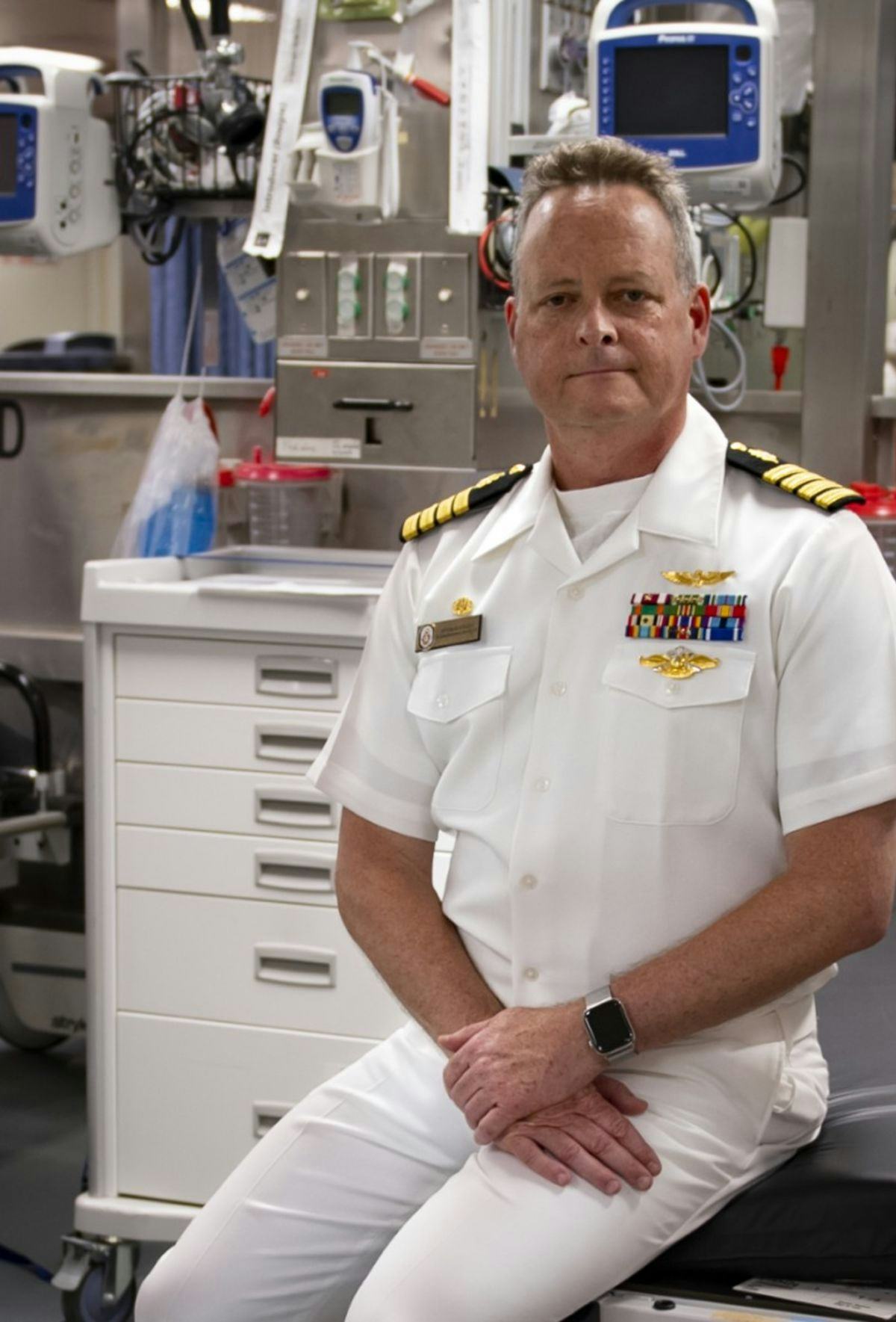 Captain Kevin Buckley in hospital ship operating room