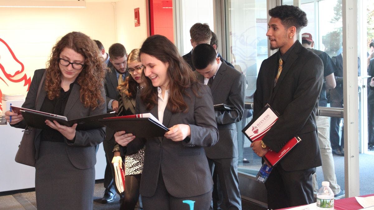 Students wait in line to attend the 2017 Spring Career Fair