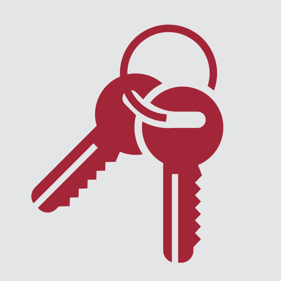 Two animated red keys are centered in a light gray background.