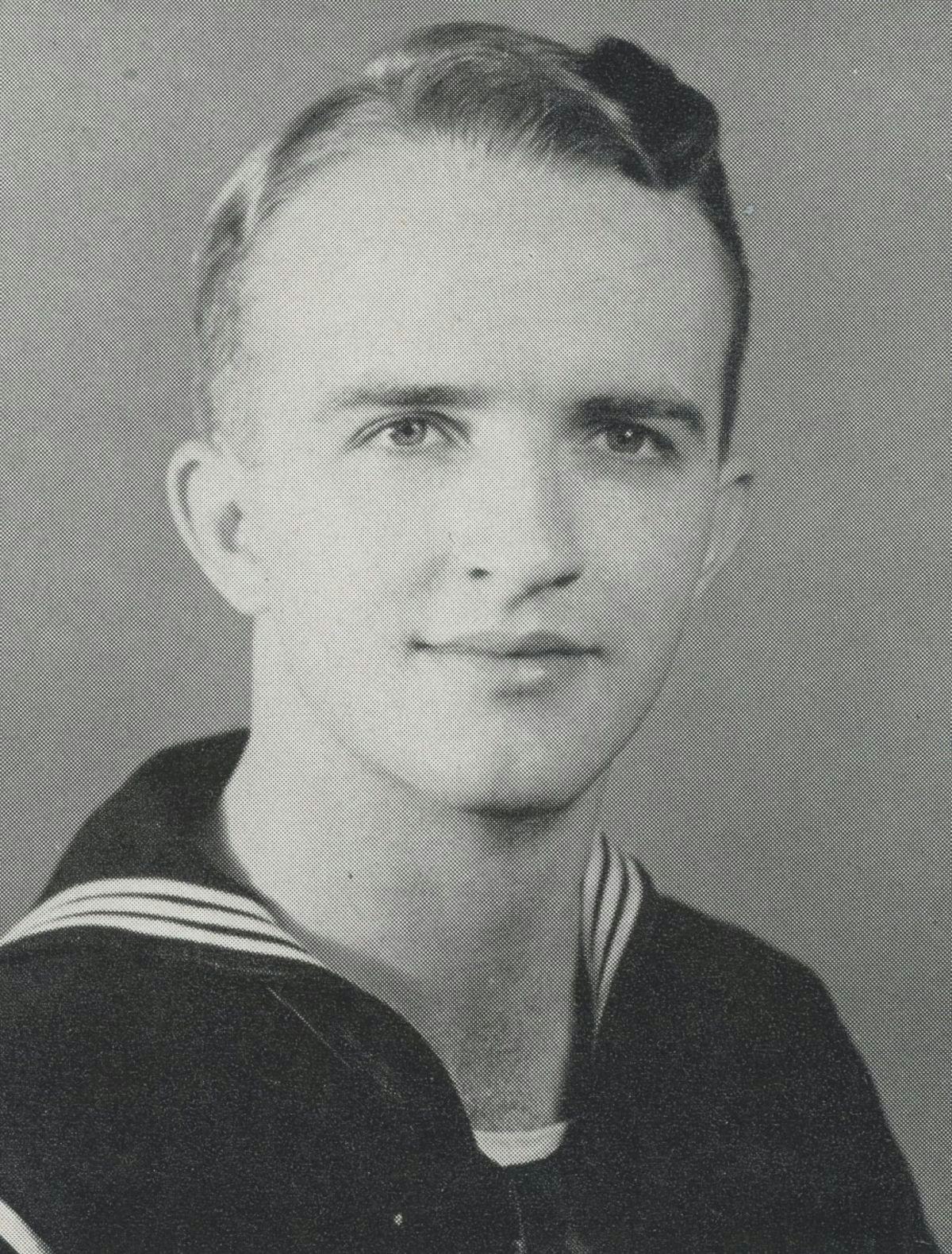 Joe Schneider ’46, in The Link yearbook. A member of the Navy V-12, Schneider was a proud veteran of World War II, serving in the Pacific Theatre.