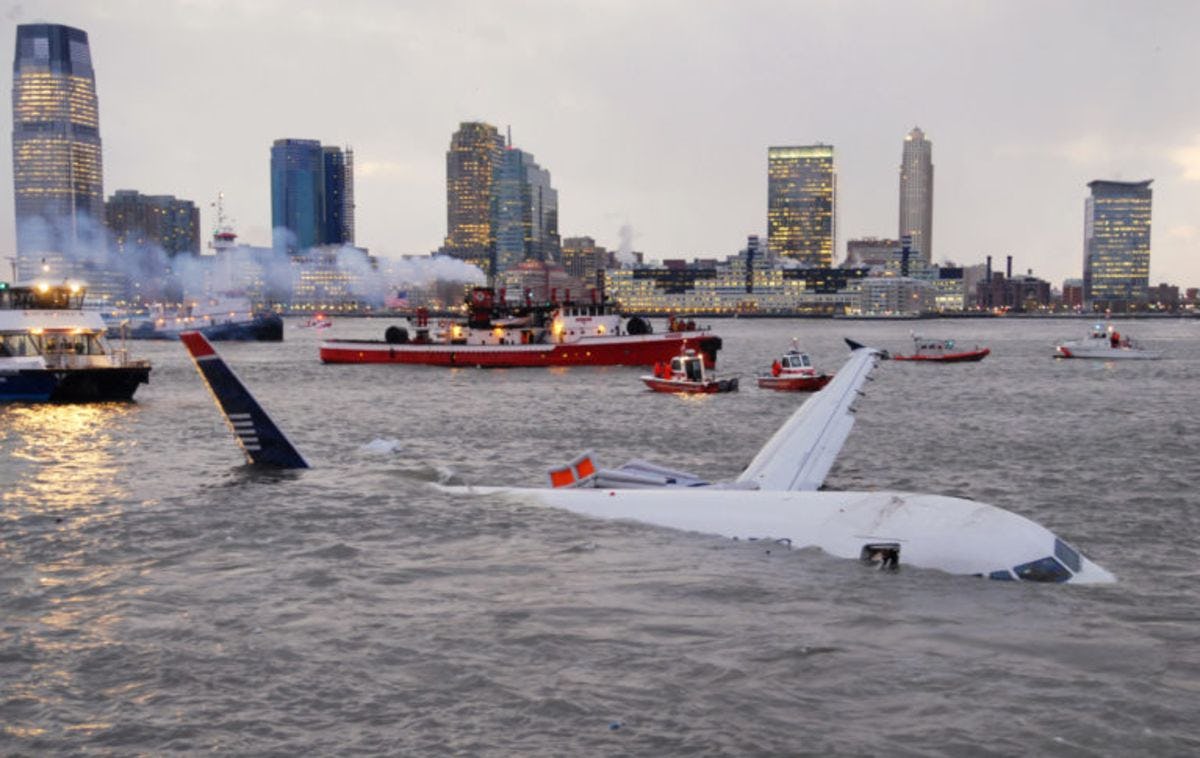 US Airways Flight 1549 floating in the Hudson River
