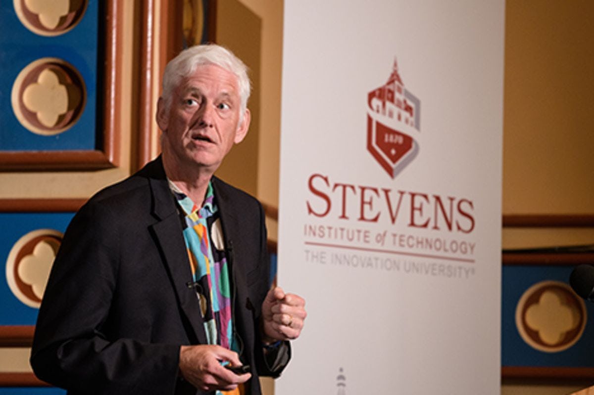Peter Norvig, of Google, at the podium as he presents a lecture at Stevens.