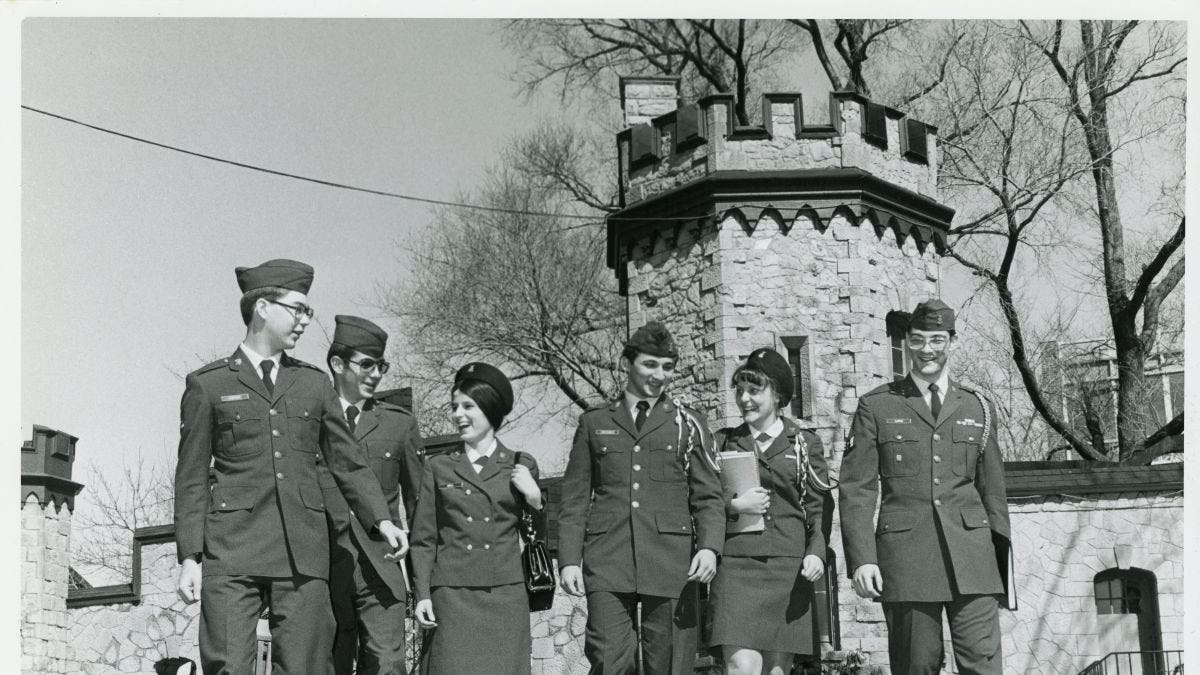 historical photo of students in ROTC uniforms