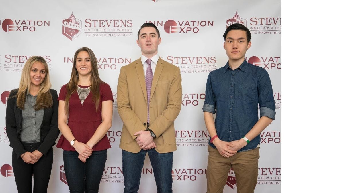 Stevens engineering management students from left to right: Michele Meade, Gina Salmins, Robert Sarrow and Peter Yeung 