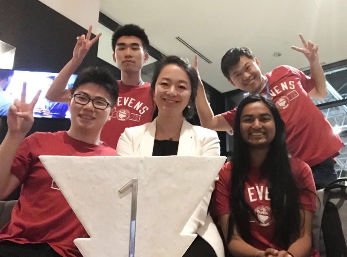 Students and professor Meng at a concrete competition