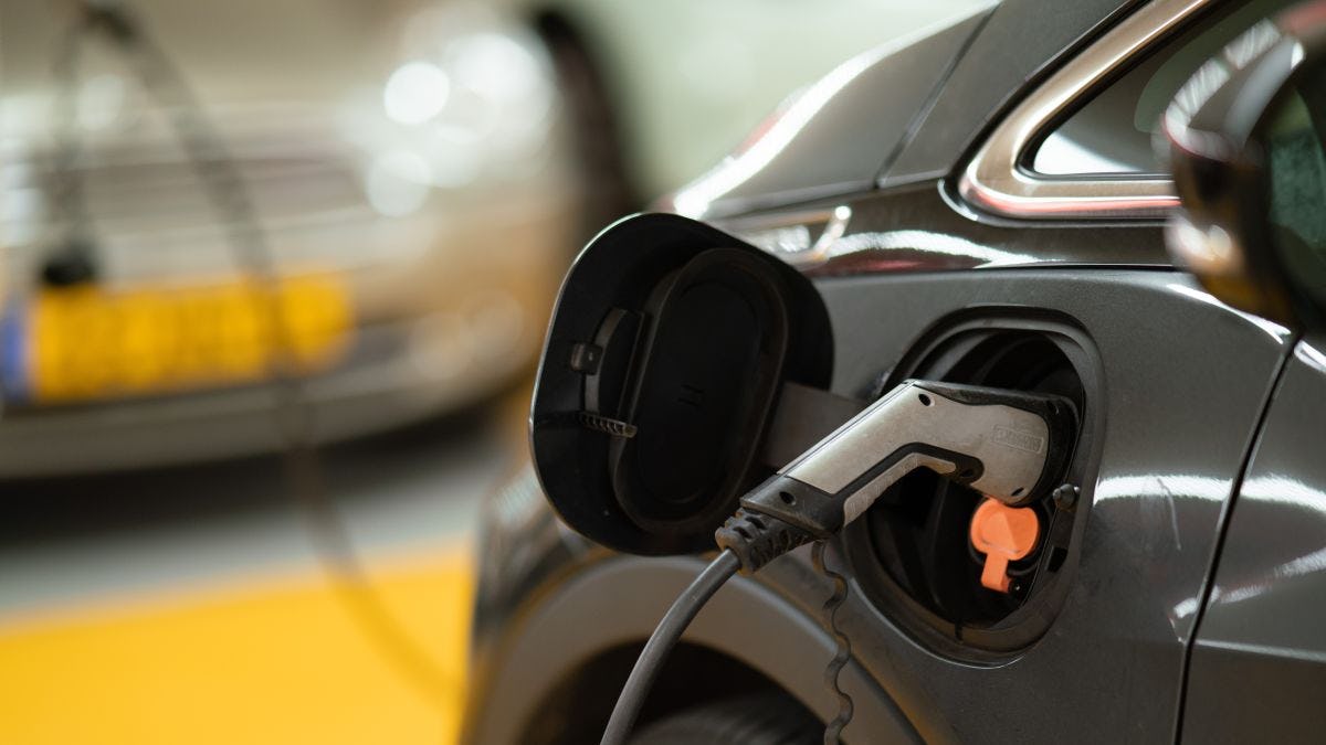 Close up of an electric car charging