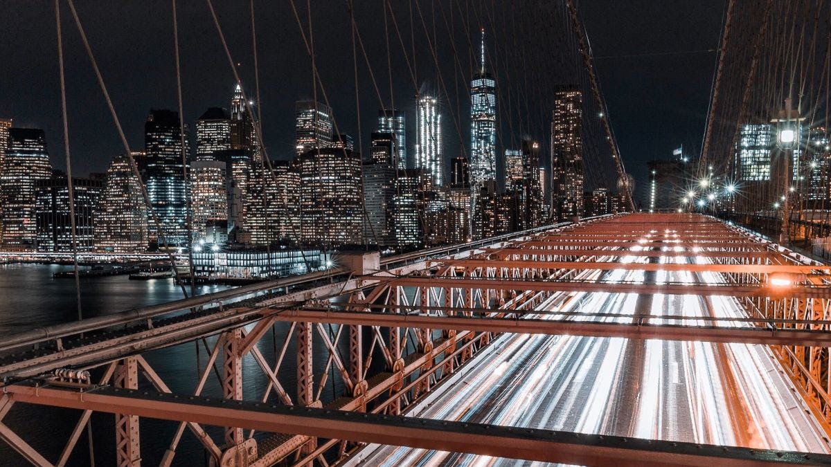 Bridge against NYC skyline