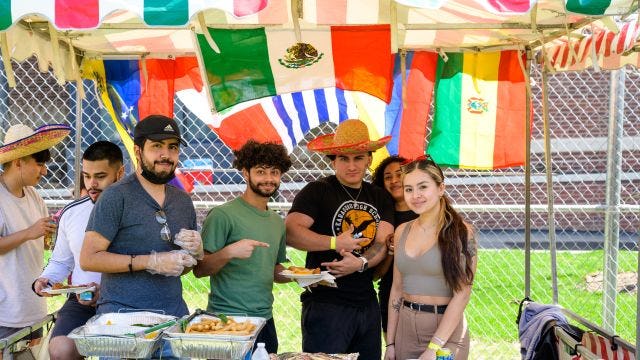 Students at Mexican food stand