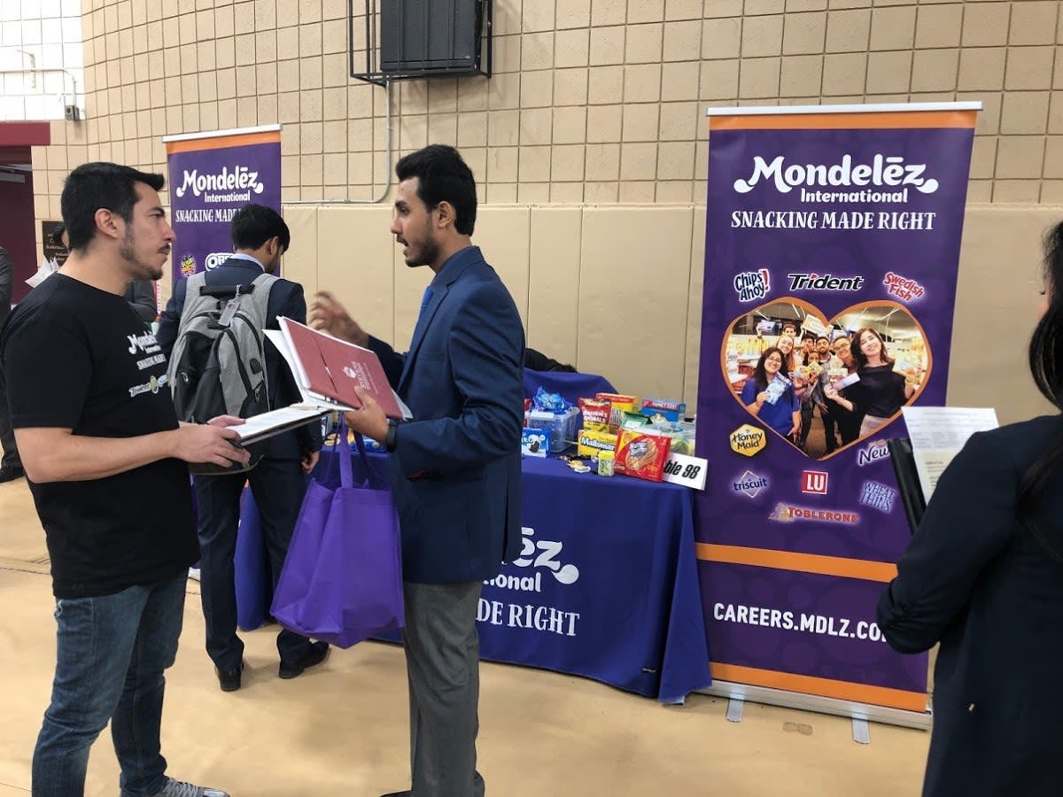 Mondelez table at the Spring 2020 career fair