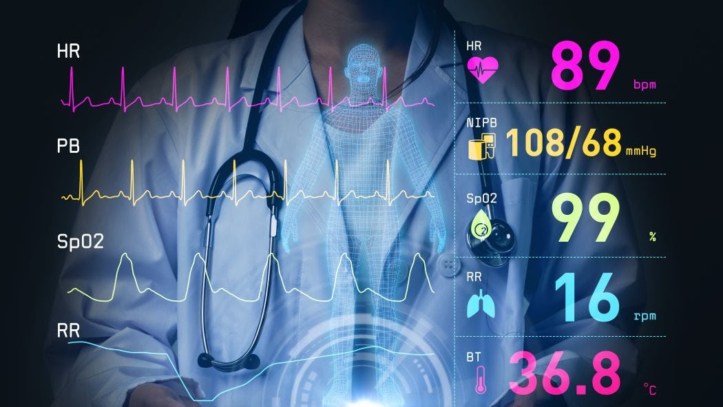 Vital signs such as heartbeat, on a screen