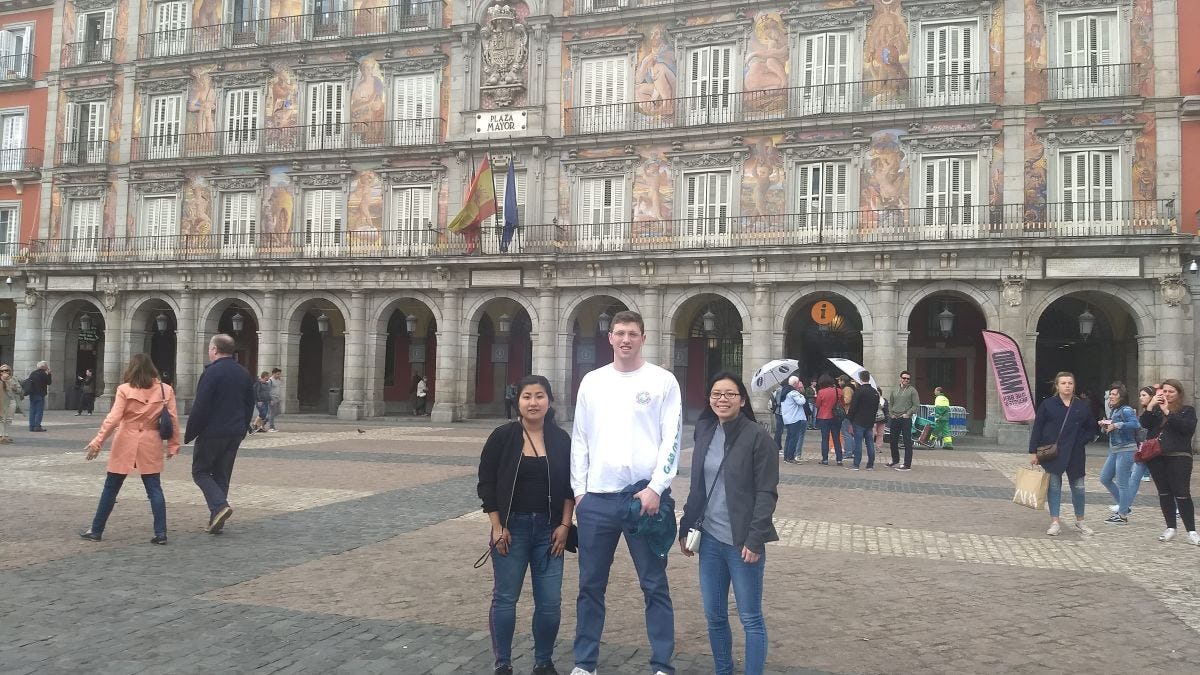 Students Ellen Xiaobing Drennan, Joshua Hinton, Madison McCool in Madrid