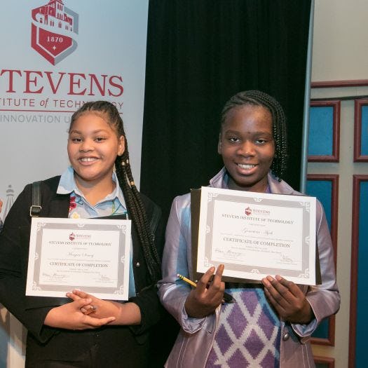 2018 Stevens Math Olympiad participants, from right to left: Grace Thompson, Morgan Semoy and Genesicia Ayeh, CREDIT: Jeff Vock